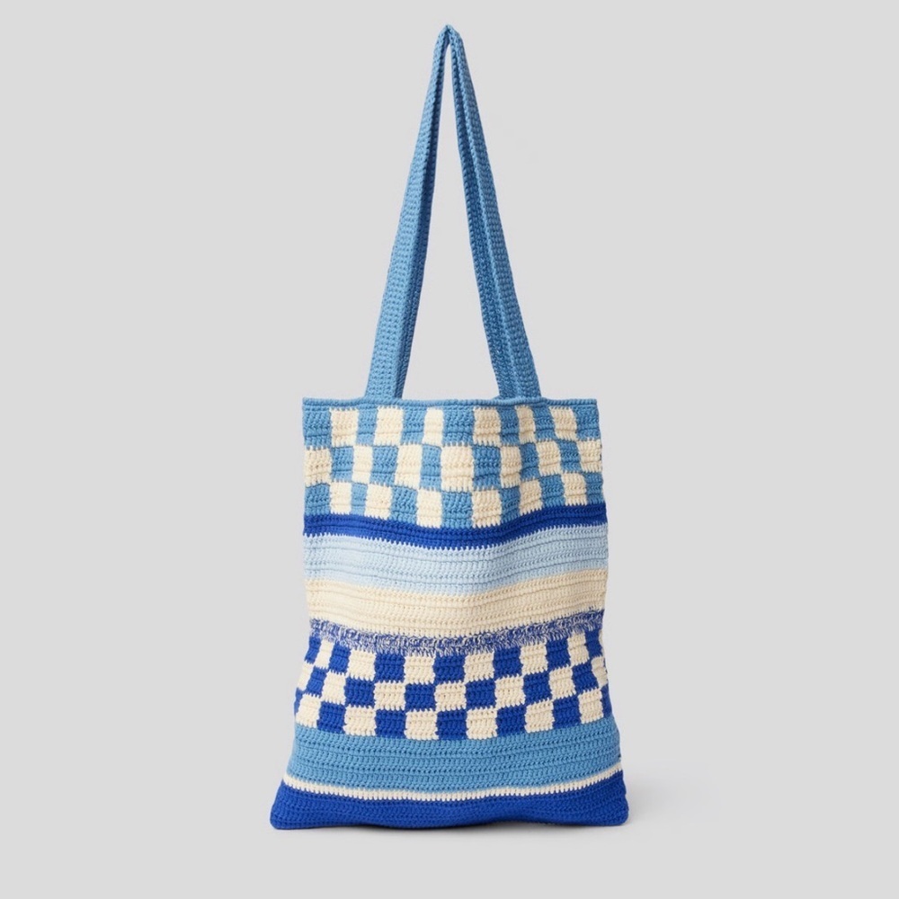 Baum und pferdgarten Blue & Cream Crochet Check Tote Bag - Women's Shoulder Bag